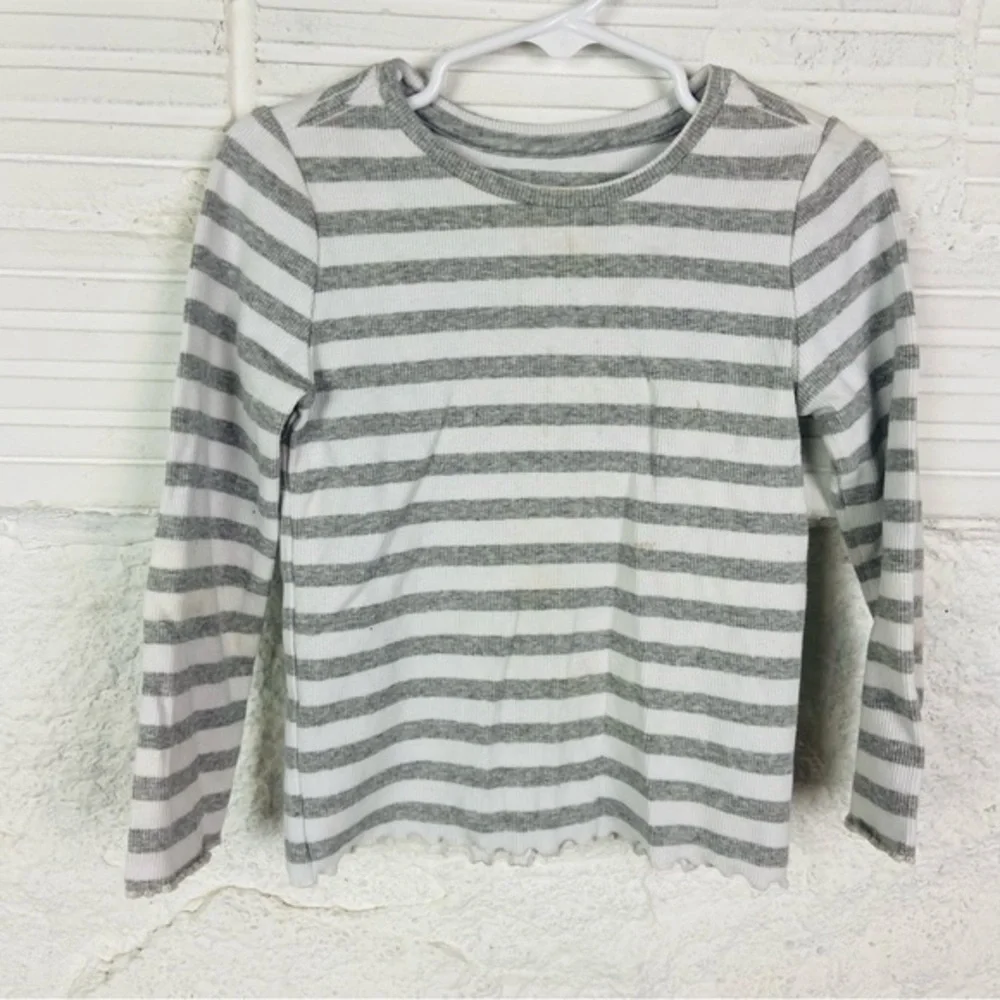 Gymboree Gray and White Striped ribbed cotton stretch Long Sleeve Tee size 3T